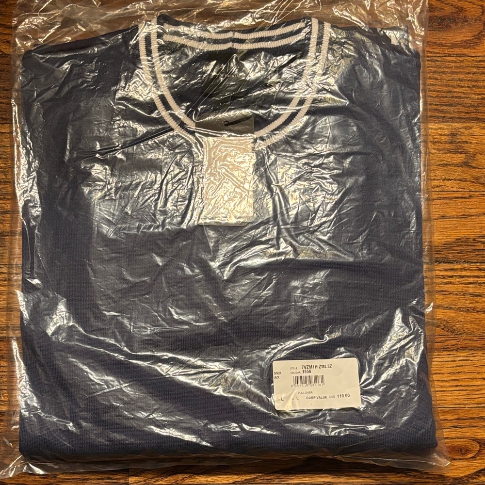 Armani Exchange Navy Crewneck Sweater with White Trim